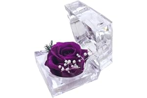 DoraMagic Preserved Rose Real Forever Rose in Mini Clear Ring Box, Eternal Flower Rose Gifts for Women Mom Girlfriend Grandma, Mothers Day, Anniversary, Valentines, Christmas, Birthday (Purple)