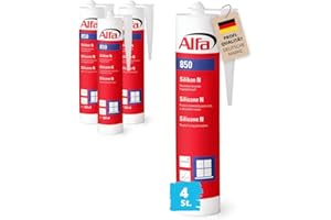 Alfa Bau Silikon transparent 4 x 300 ml UV- & witterungsbeständig - Qualitäts-Dichtstoff - Fugendichtstoff - Sanitär