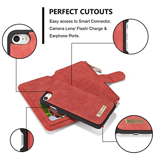 LOOKAY Apple iPhone 7(4,7″) Multifunktions PU Leder Handy Tasche Schutzhülle hülle und Geldbörse 2 in 1 – Rot - 8