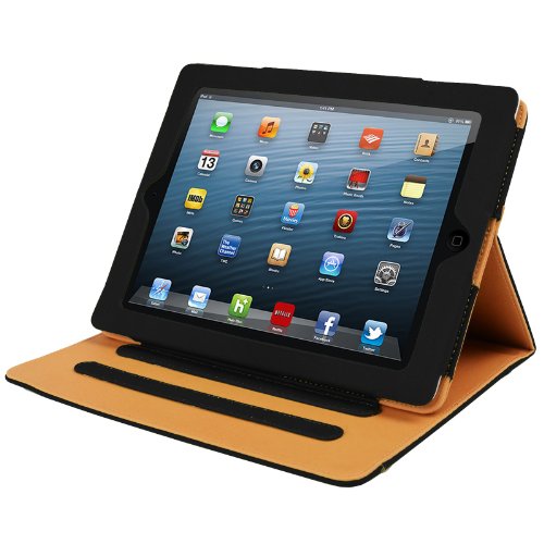 Madcase Apple iPad 4 / 3 / 2 Smart Case Etui Faux Ledertasche Hülle mit Auto Schalf und Wach Sleep-Funktion inkl. Displayschutzfolie und Stylus Touch stift – Schwarz / Beige - 6