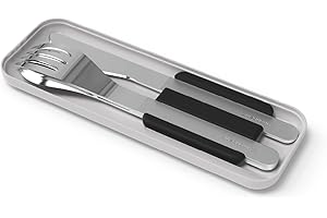 MONBENTO - Cubiertos para Llevar con Estuche MB Slim Box Onyx - Cubiertos Portatiles con 3 Piezas Cuchillo, Cuchara y Tenedor - Ideal para Trabajo, Camping, Escuela - Acero Inoxidable - Negro
