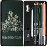 Karakalem Seti 10 Par&ccedil;a 1 Paket Teneke Metal Kutu Eskiz &Ccedil;izim Seti Kara Kalem
