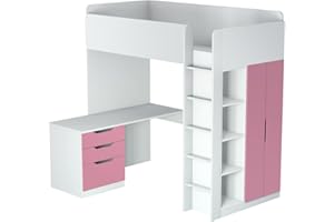 Polini Kids Kinder Hochbett mit Kleiderschrank und Schreibtisch,1447.21