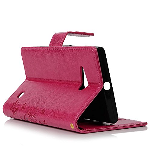 Nokia 730 Hülle Badalink Nokia 730 UltraSlim Schutzhülle Leder PU Handyhülle Rosa Rot Handytasche Wallet Case Ständer Handyhuelle Cover +Eingabestifte+Staubschutz Stecker - 8