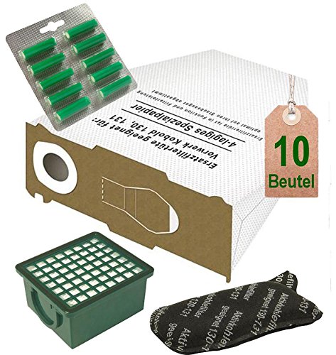AVR-Handel Risparmio Offerta 10 Bianco Sacchetti per aspirapolvere Filtro Set e Fragranza Abete Adatto per Vorwerk Folletto VK 130, Folletto VK 131 e 131 SC con EB 350/EB 351