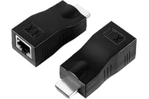 JZK 2 Pièces HDMI vers RJ45 rallonge jusqu'à 25 m, 1080p Câble réseau HDMI vers Ethernet Convertisseur Cat 5e/6 mâle vers Femelle Répéteur Adaptateur émetteur-récepteur pour HDTV, PS4, STB, DVD