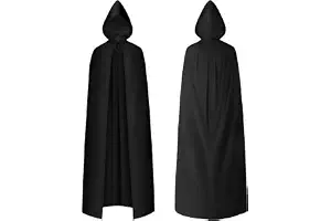 AOOWU Capa Negra con Capucha, Largo Disfraz Vampiro, Capa Halloween para Cosplay, Capa Disfraz Halloween para Carnaval Fiesta Cumpleaños