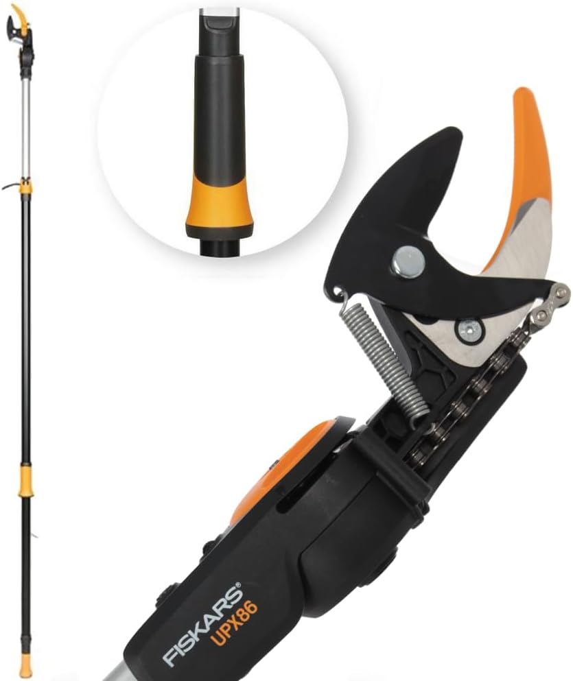 Fiskars 115012 UPX86 Yüksek Dal Budama Makası | Yapışmaz kaplamalı çelik bıçak, alüminyum şaft, uzunluk 2,4 – 4 m, siyah/turuncu, UPX86, 1055689