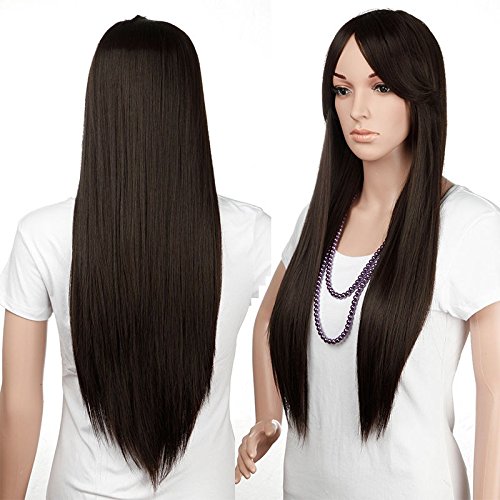 S-noilite UK Popular Long Full Wig 28"70cm Straight Dark Brown Hair for Women Lady Girl Daily Party Dress by Royal Mail