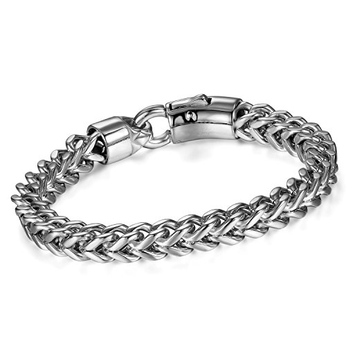 CupimatchMens Heavy Gothic 18MM Wide Biker Silver Tone Stainless Steel Motorcycle Chain Bracelet 9.1"