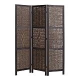 Rebecca Srl Biombo Divisor Separador 3 Paneles Plegable Madera Mimbre Gris Casa de campo Dormitorio Salon (Cod. 0-1190)