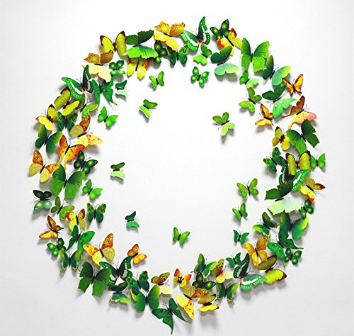 Mangotree 12 Stück/Polybeutel Abnehmbar 3D Lustige Bunte Schmetterlinge Wand Kings Schmetterlinge Hauptdekor Kunst Design Aufkleber Wand (Grün, 12pc) - 5