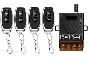 Cerhot Telecomando senza fili da 100m, DC 12V/24/36/48/72V, 30A, interruttore della luce RF per pompe dell'acqua, auto, moto, sistemi di sicurezza porte a rulli, recinzioni (100m, 4V1 DC 12V-72V)