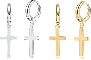 CERSLIMO Ohrstecker Silber 925 Gold, Klein Kreuz Ohrringe Creolen Set Ohrstecker Herren Damen