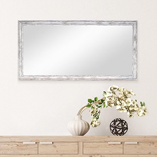 Wand-Spiegel 34,5×64,5 cm im Holzrahmen Pastell Vintage Look / Alt-Weiß Silber / Spiegelfläche 30×60 cm - 4