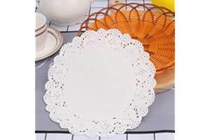 RUIYWEN 100 Fogli di Carta Pizzo Bianco Rotondo Centrini di Carta per Torte, Dessert, Cupcake, Snack, Pizza, Ciambelle, Biscotti, Cibi Fritti (24cm)