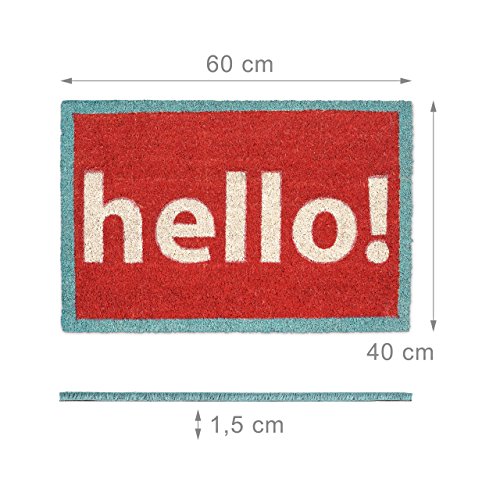 Relaxdays Fußmatte Kokos Spruch HELLO! 40 x 60 rot-graue Kokosmatte mit rutschfester PVC Unterlage Fußabtreter aus Kokosfaser als Schmutzfangmatte und Sauberlaufmatte Kokos & Gummi Türvorleger, rot - 3