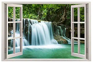 PAPER PLANE DESIGN 3D Wall Window Vinyl Sticker Wallpaper Beautiful Waterfall View (90 cm X 60 cm)