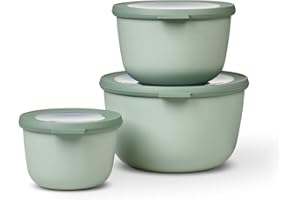 Mepal – Multi Bowl Cirqula 3-Piece Set – Food Storage Container with Lid - Suitable as Airtight Storage Box for Fridge & Freezer, Microwave Container & Servable Dish - 500, 1000, 2000ml - Nordic Sage.
