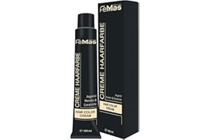 FemMas teinture pour cheveux Noir 1 I Crème colorante professionnelle à l'huile d'argan, kératine et céramides I Coloration permanente ou teinture pour des résultats éclatants et durables I 100 ml