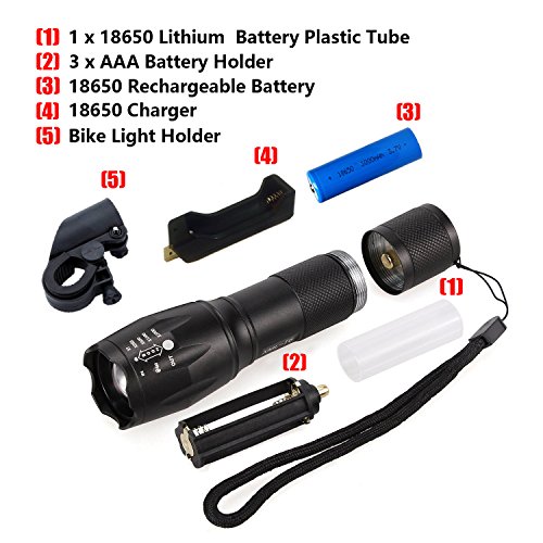 BREEZO CREE XML-T6 LED Fahrradlampe Fahrradbeleuchtung Fahrradleuchte Taschenlampe Rücklicht und Frontlicht Set wasserdicht Zoom 900LM, 7 Licht-Modi Scheinwerfer Frontlicht Fahrradlicht Set inkl. 2 Rücklichter Akku Ladegerät für Radfahren Camping Outdoor Sport Aufbewahrungstasche Schwarz - 3