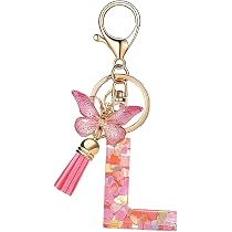 ZYMGUO Portachiavi Donna con Iniziale Rosa Portachiavi Ragazza Lettera Portachiavi Farfalla Borsa con Iniziale A-Z 26 lettera iniziale ciondolo portachiavi - Regalo sorelle amicizia idee (A