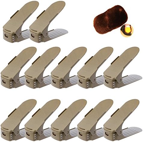 Adjustable Shoe Slots Space Saving Shoe Organizer Shoe Rack and Brush shoes gloves(12 Pack-Brown)