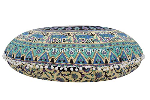 Groß Rund Bodenkissen, Mandala Überwurf Kopfkissen 81,3 cm Dekorative Pouf Polsterhocker, Indische Sitzkissen Outdoor, Cover, Boho Pom Pom kissenrollen - 3