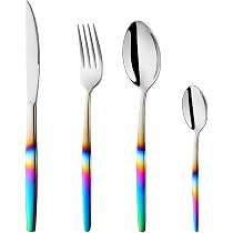Lot De 5 Couverts Arc-en-Ciel Multicolores En Acier Inoxydable - Poignées Rondes - Passe Au Lave-Vaisselle