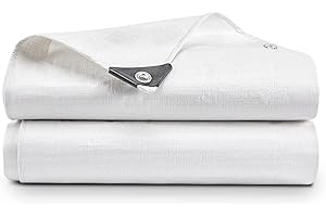TRADEEN White Tarpaulin Waterproof Heavy duty 1.83m x 3.6m (Cut-Size) PE Plastic Tarp 110gsm Mediumweight Multipurpose Tarpaulin Sheet - Cover Garden Furniture Shed Market Stall (6ft x 11.8ft)