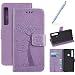 Produktbild Robinsoni Kompatibel mit Samsung Galaxy A9 2018 Hülle PU Leder Tasche,Prägung Muster Eule Baum Schutzhülle Handytasche Brieftasche Karten Slot Magnetverschluss Flip Case Stand Klapphülle Etui,Violett