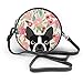 Produktbild Ameok-Design Boston Terrier Blumen Boho niedlich Schwarz/Weiß Boston Terrier Welpen Haustier Portraits Bettbezüge Schultertasche Crossbody Handtasche Multifunktions PU Leder für Einkaufen Reisen rund