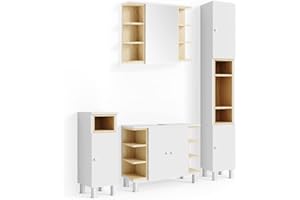 Vicco set mobili bagno Aquis, Bianco/Rovere, 4 parti