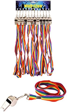 Rainbow Cord Whistle Gay Pride LGBT Festival Rainbow Fancy Dress Accessory (6 Pack)