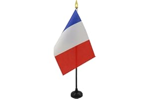 AZ FLAG - Mini Drapeau France De Table - 15x10 cm - Drapeau Français De Bureau 100% Polyester Avec Hampe Pointe Dorée 25cm