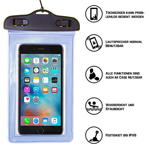 Naruba - rigida Media impermeabile smartphone-con chiusura a linguetta per // custodia, impermeabile custodia elegante con linguetta, con scatola di, Case, in busta trasparente, borsa per fotocamera, snow-Beach-bag, protegge custodia per spiaggia, a tenuta stagna polvere, a tenuta stagna neve, acqua cover e immersioni e mA per iPhone 4/4S/5/5S/5C/6 Plus/6S Plus/se, Samsung S6/S6-7 edge/S5/S4 blu