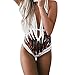 Produktbild BaZhaHei Damen Sexy One Piece Bademode Frauen Badeanzug Bade Beachwear Push-up Fashion Jumpsuits Swimwear Triangle Bikini Monokini Blätter Drucken Spitze Offener Rücken Siamese Badeanzug (M, Kaffee)