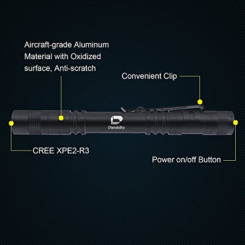 Diateklity kleine LED Mini-Taschenlampe 100Lumen CREE XPE2-LED R3 – wasserdicht(Farbe: Schwarz, Lange: 15cm, Durchmesser:2,5cm) - 3