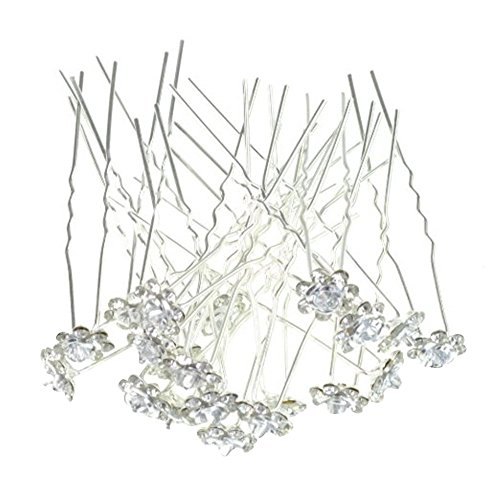 Contever® Elegant 1 Set of 20pcs Wedding Bridal Party Artifical Diamante Rhinestone and Prom Flower Hair Pins Clips Grips Pins Hairpins Bridesmaid Clips - White