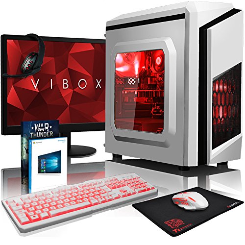 VIBOX Pyro RS660-222 Komplett-PC Paket Gaming PC - 4,0GHz AMD FX Quad-Core Prozessor, GTX 1050 GPU, Super, Desktop Gamer Computer mit Spielgutschein, 22" HD Monitor, Weiß Tastatur & Mouse, Windows 10, Rot Innenbeleuchtung, lebenslange Garantie* (3,8GHz (4,0GHz Turbo) Superschneller AMD FX 4300 Quad-Core Prozessor CPU, Nvidia GeForce GTX 1050 2GB Grafikkarte GPU, 8GB DDR3 1600MHz RAM, 1TB (1000GB) SATA III HDD 7200rpm Festplatte, 400W 85+ Netzteil, Storm Weiß Gaming Gehäuse, AM3+ Mainboard)