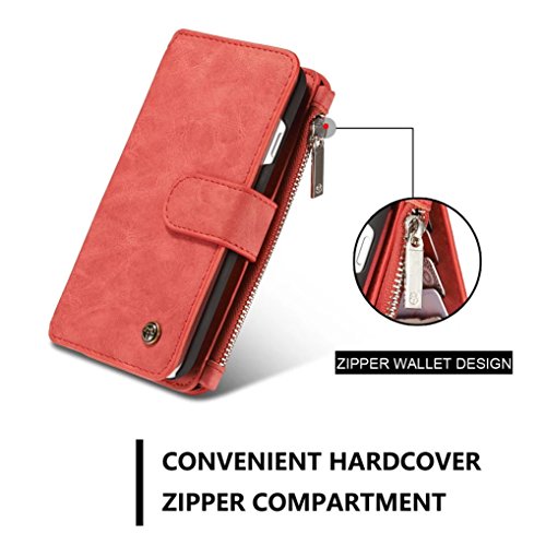LOOKAY Apple iPhone 7(4,7″) Multifunktions PU Leder Handy Tasche Schutzhülle hülle und Geldbörse 2 in 1 – Rot - 4