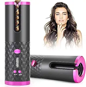 REOZA Automatic Hair Curler Wireless Curling Iron Ceramic Rotating Cordless USB Rechargeable Timer LCD Digital Hair Curler Irons Adjustable Temperature Hair Care Hair Styling Tool For Women (RATI)