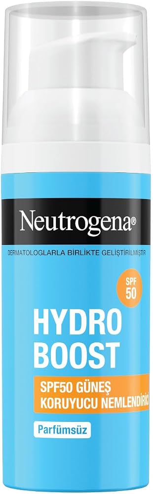 Neutrogena – Nemlendirici Fluid Hydro Boost SPF 50 (50 ml pompalı şişe) — Hyalüronik asit, provitamin B5 ve niasinamid içeren yüz bakımı — Güneş korumalı nemlendirici bakım