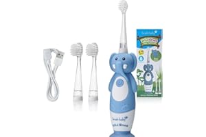 Brush-Baby WildOnes Kids Electric Rechargeable Toothbrush Elephant, 1 Handle, 3 Brush Head, USB Charging Cable, for Ages 0-10 (Elephant)