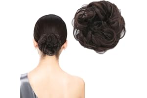 LARFRAECY Postiche Chignon Queue 1PCS Bouclé Chignon Postiche Cercle,Naturel synthétique Chouchou Postiche de Chignon Elastique,Ondulés Cheveux Elastique Faux Chignon pour Femmes(Couleur brun foncé)