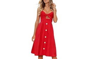 FANCYINN Robe Femmes sans Manches Boutonnee Floral Imprime Spaghetti Strap Button Down Robe Midi