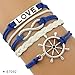 Produktbild YIYIYYA Damen Herren Unisex Armband Ruder Kompass Segeln Infinity Charme Bracelets Herz Kreuz Pfeil Schmuck Schwarz Blau Rot Wachs Netzkabel Mädchen Geschenk, 01.