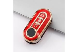 CAR PASSION Cover Guscio Chiave TPU Lucida Compatibile Con Fiat 500 500L Grande Punto EVO Panda Bravo Lancia Delta Ypsilon Musa Silicone 3 Tasti Custodia Protezione Telecomando Auto Dorato (Rosso - Oro)