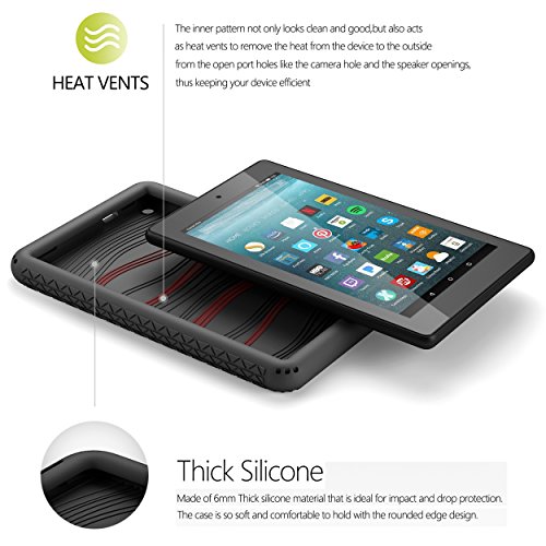 Poetic TurtleSkin Fire 7 (2017) Heavy Duty Schütz Silikon Hülle mit Klangverstärkend Feature für Amazon Fire 7 (2017) Schwarz [Mit Tragbarem Tablettenständer] - 6