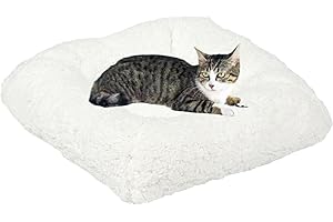 Bonlife White Cat Bed for Indoor,Winter Soft Warming Lambs Wool Cushion Suitable for Small Cat House,Washable Dog Bed Cushion,32x32X6cm